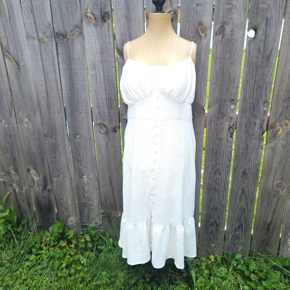 Babydoll Basque Waist Gauzy Midi Dress 20 White Cottage Beachy Coastal Bridal